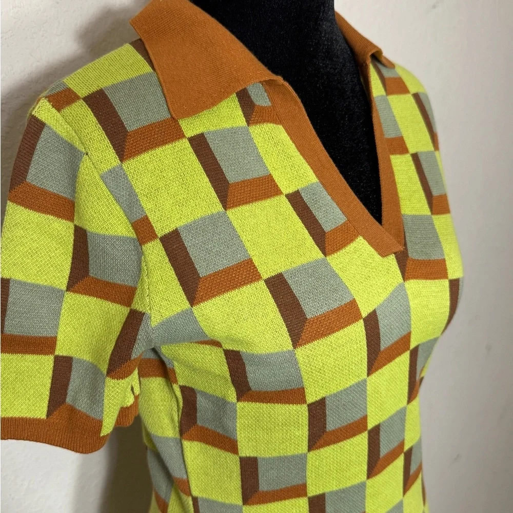 Another Girl Women's Retro Artsy Vintage Check Knit Mod Polo Dress size S - Picture 3 of 9